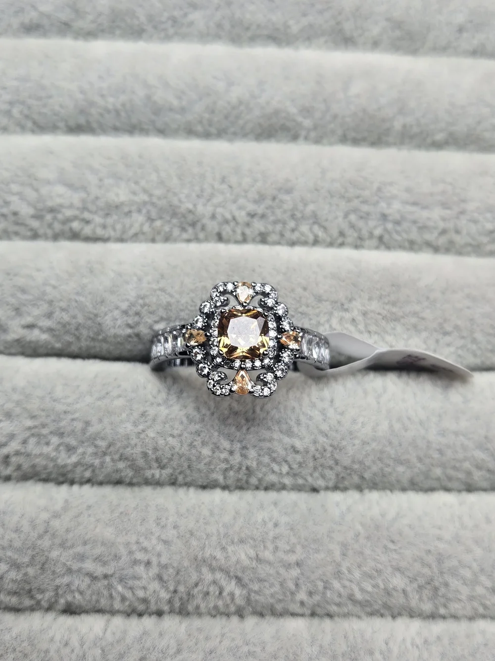 Size 9 Brown Tourmaline Champagne Colored Hematite Plated Bomb Party Ring